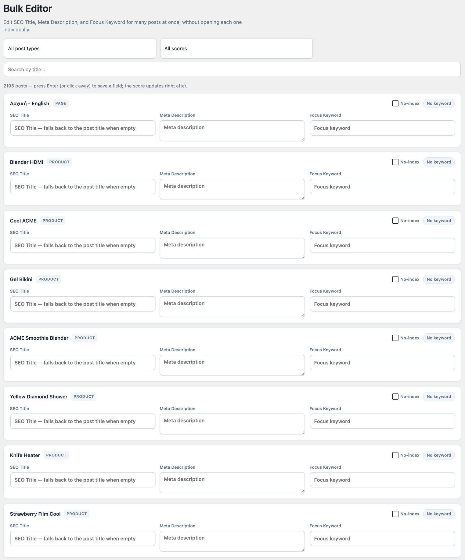 Bulk SEO Editor with taxonomy support